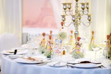 Table set for an event party or wedding reception