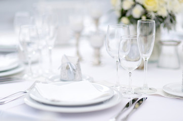 Table set for an event party or wedding reception