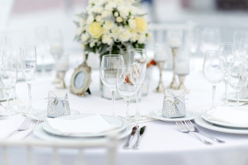 Table set for an event party or wedding reception