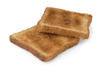 Two pieces of toast isolated on white background (clipping path)