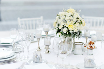 Table set for an event party or wedding reception