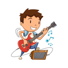 Child playing electric guitar