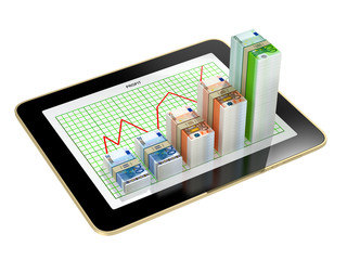 tablet - money bar graphs showing profit grow