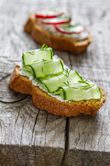 Obraz na płótnie Canvas Radish and cucumber sandwich, ingredients