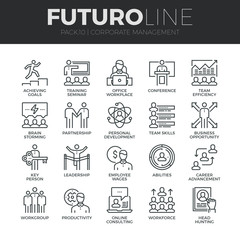 Corporate Management Futuro Line Icons Set - obrazy, fototapety, plakaty