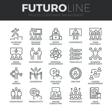 Corporate Management Futuro Line Icons Set
