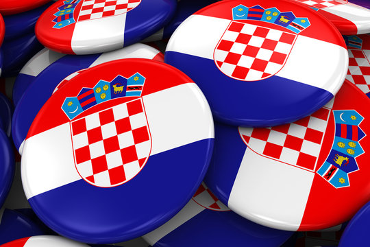 Pile of Croatian Flag Badges - Flag of Croatia Buttons piled on top of each other