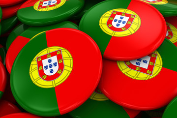 Pile of Portuguese Flag Badges - Flag of Portugal Buttons piled on top of each other