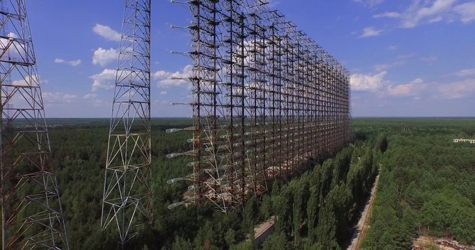 &ldquo;Duga&rdquo;, the Steel Giant Near Chernobyl.  Duga - Soviet over-the-horizon radar system. Ukraine, Chernobyl zone.  Aerial view. 