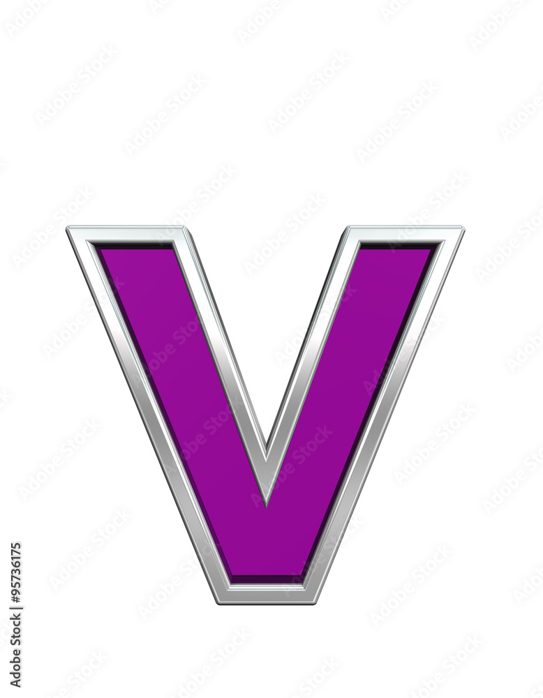 Fototapete one lower case letter from purple glass with chrome frame alphabet set, isolated on white. computer 