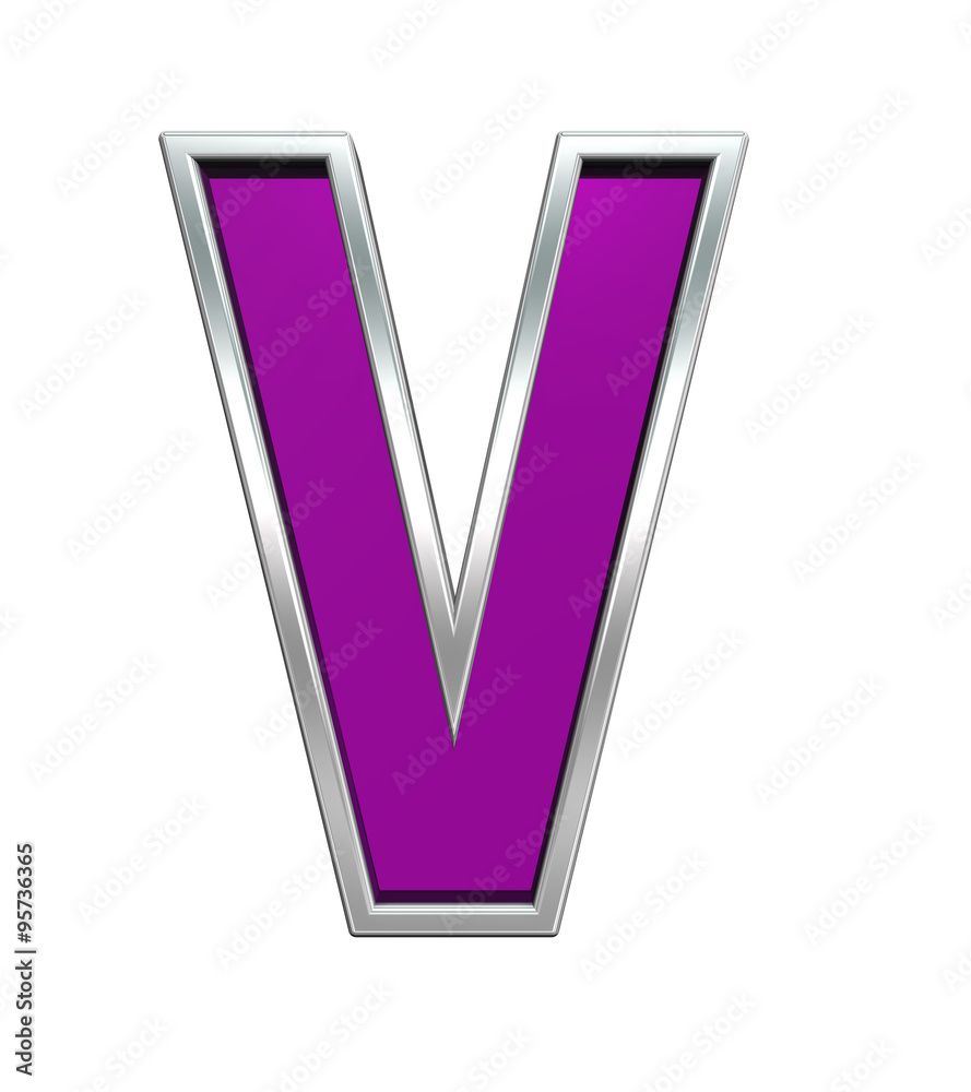 Fototapete one letter from purple glass with chrome frame alphabet set, isolated on white. computer generated 3