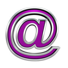 Mail sign from purple glass with chrome frame alphabet set, isolated on white. Computer generated 3D photo rendering.