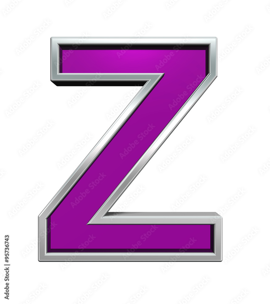 Fototapete one letter from purple glass with chrome frame alphabet set, isolated on white. computer generated 3