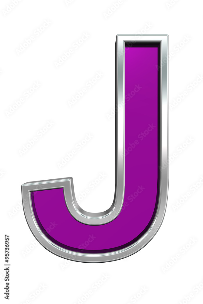 Fototapete one letter from purple glass with chrome frame alphabet set, isolated on white. computer generated 3