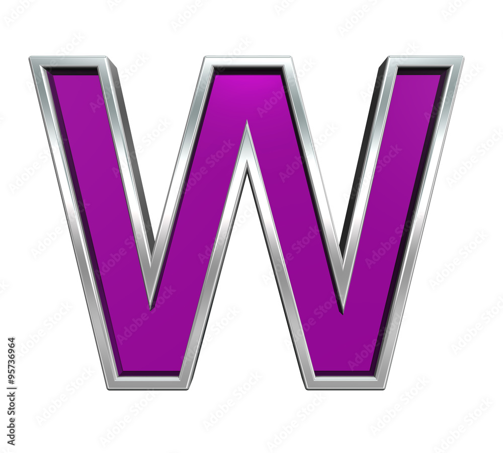 Fototapete one letter from purple glass with chrome frame alphabet set, isolated on white. computer generated 3