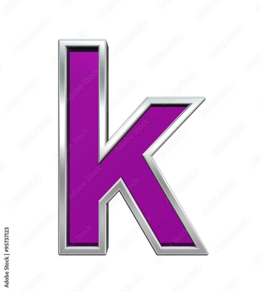 Fototapete one lower case letter from purple glass with chrome frame alphabet set, isolated on white. computer 