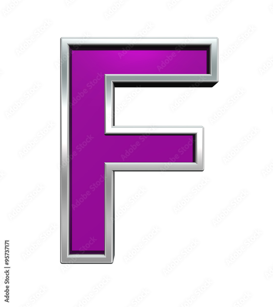 Fototapete one letter from purple glass with chrome frame alphabet set, isolated on white. computer generated 3