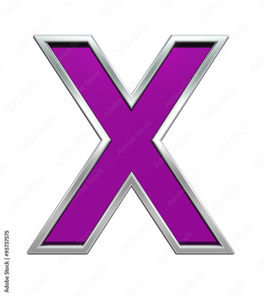 Fototapete one letter from purple glass with chrome frame alphabet set, isolated on white. computer generated 3