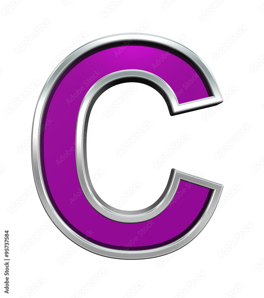 Fototapete one letter from purple glass with chrome frame alphabet set, isolated on white. computer generated 3