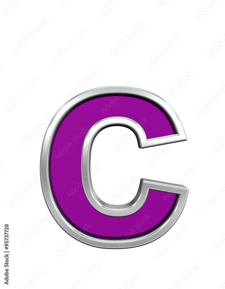 Fototapete one lower case letter from purple glass with chrome frame alphabet set, isolated on white. computer 