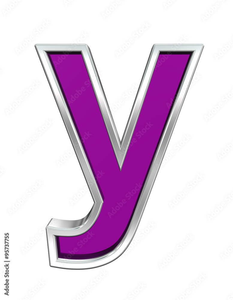 Fototapete one lower case letter from purple glass with chrome frame alphabet set, isolated on white. computer 