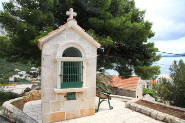 Chapel of the town in the background