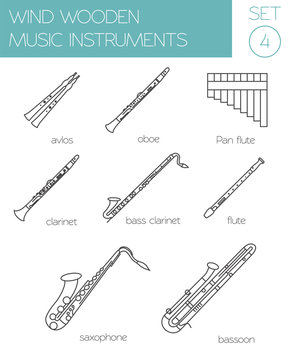 Musical instruments graphic template. Wind wooden.