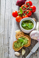 Pesto sauce pasta and tomatoes