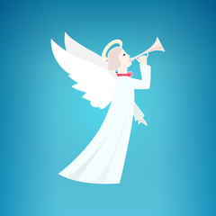 White Christmas Angel on a Blue Background, Christmas Decorations, Merry Christmas and Happy New Year,Vector Illustration