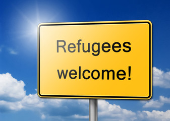 Obraz premium Refugees Welcome Schild