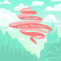 Vector square cartoon background with castle