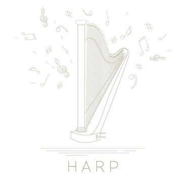 Musical instruments graphic template. Harp