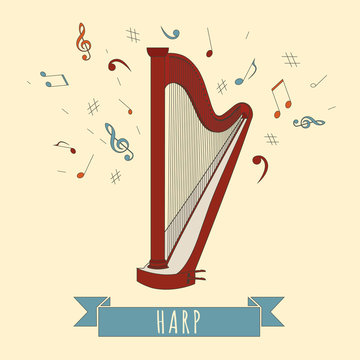 Musical instruments graphic template. Harp