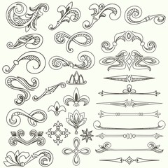 Collection of vintage hand drawn decorative elements and page dividers for design