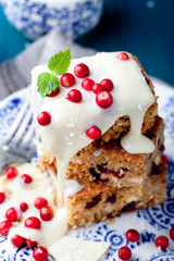 White chocolate cake, blondie, brownie with cranberry and coconut 