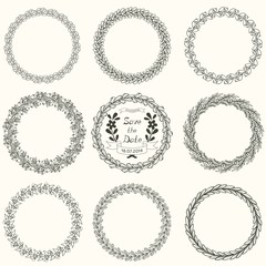 Obraz premium Set of vector round floral handdrawn wreaths