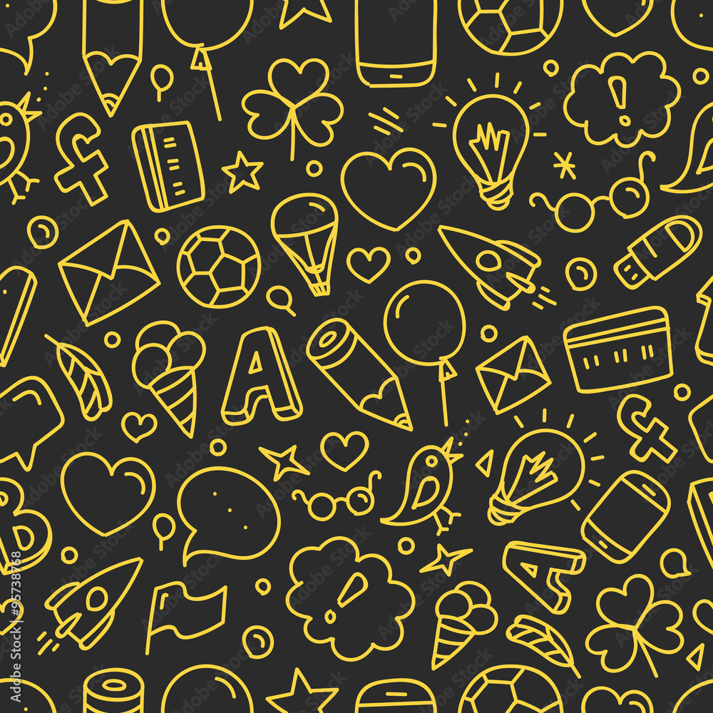 Poster different web interface silhouettes. vector doodle clip-art