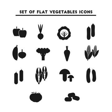 set of flat icon vector black vegetable