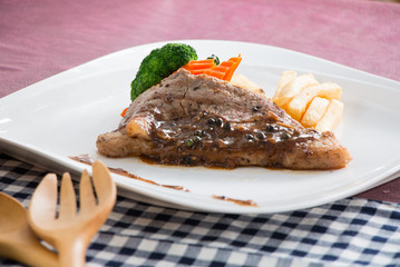 Barbecue beef steak with Cesar Salad