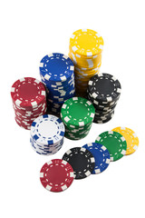 Stacks of Poker Chips and Casino chips isolated