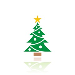 Icono aislado de árbol de Navidad con reflejo