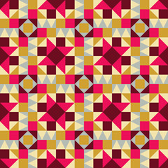 Vector Seamless Geometric Square Triangle Shapes Yellow Pink Brown  Pattern