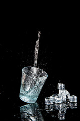 clear water splash on black background