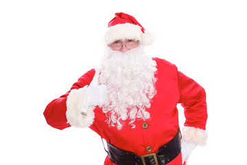 Kind Santa Claus thumb up, isolated on white background