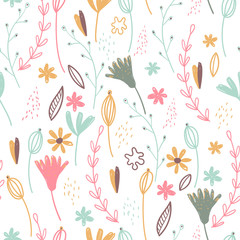 Vector forest design, floral seamless pattern, leaf background. Plants ornament