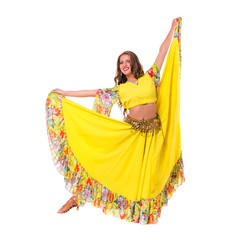Flamenco dancer  woman posing, isolated on white in full length