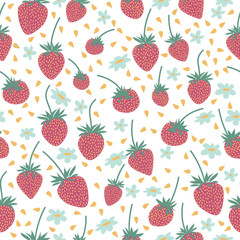 Seamless strawberry hand drawn vector pattern. 