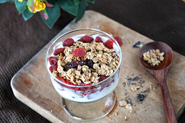 Glass of Granola with Dried Strawberry