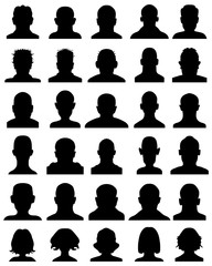 Black silhouettes of human heads, vector