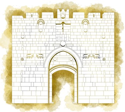 Porta dei Leoni, ingresso, Città vecchia, Gerusalemme, Israele, disegnata a mano